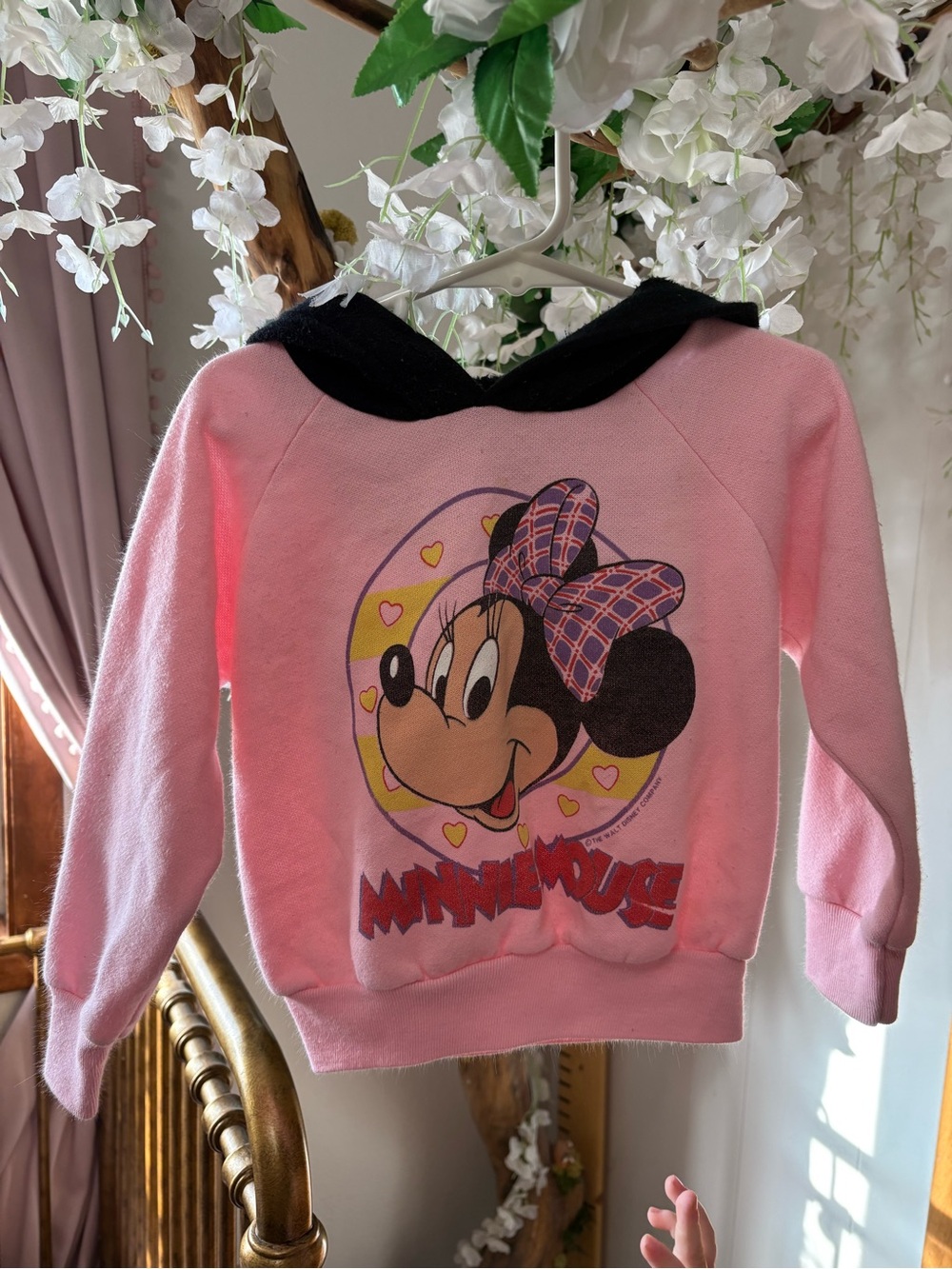 Vintage Pink Minnie Mouse Hooded Sweatshirt with Black Hood 🩷